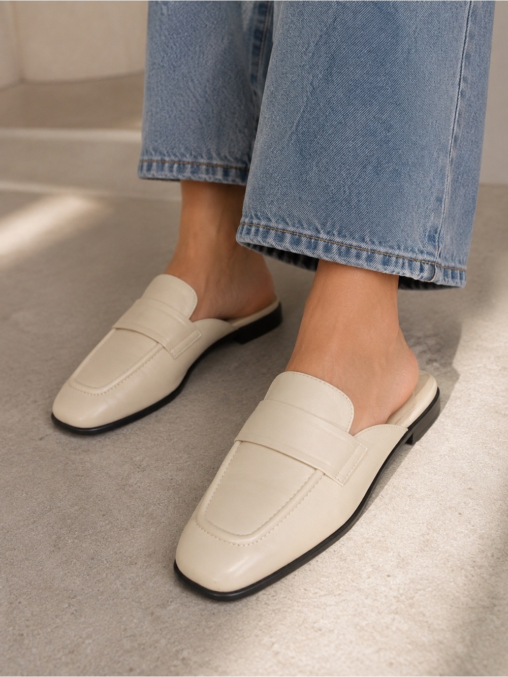 Zara Cream Faux Leather Slip-On Mules size 38